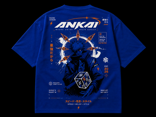 Blue Shadow Dice Graphic Oversized T-Shirt
