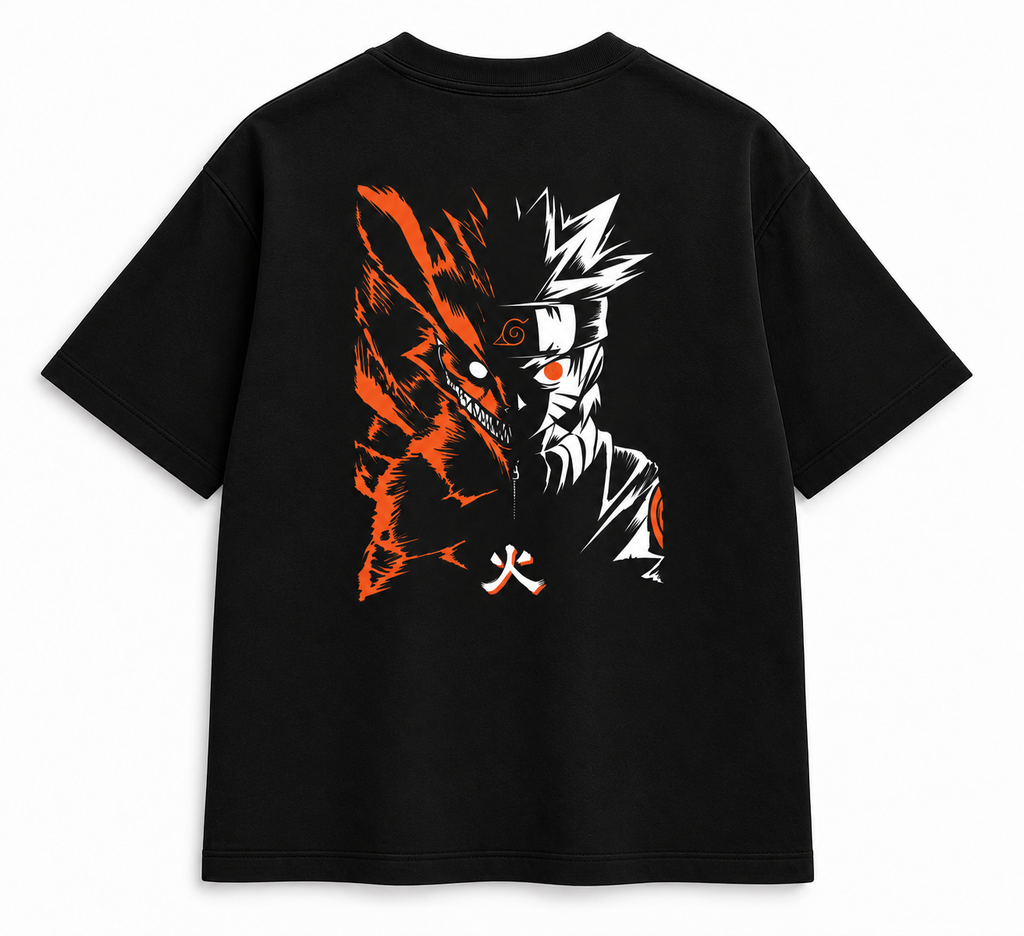 Naruto & Kurama Oversized T-Shirt – Black Anime Graphic Tee | ANKAI