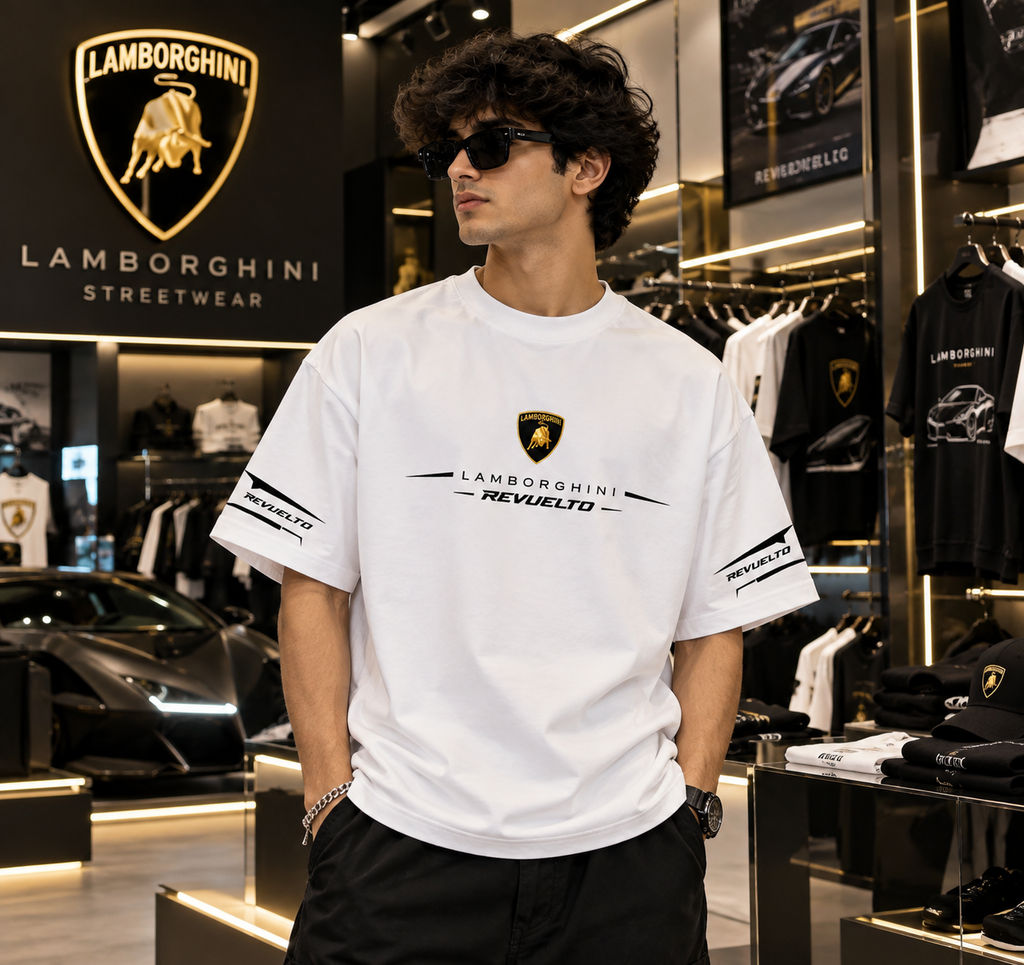 Lamborghini Revuelto Oversized Graphic T-Shirt – White