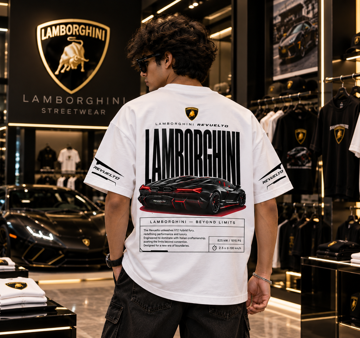 Lamborghini Revuelto Oversized Graphic T-Shirt – White