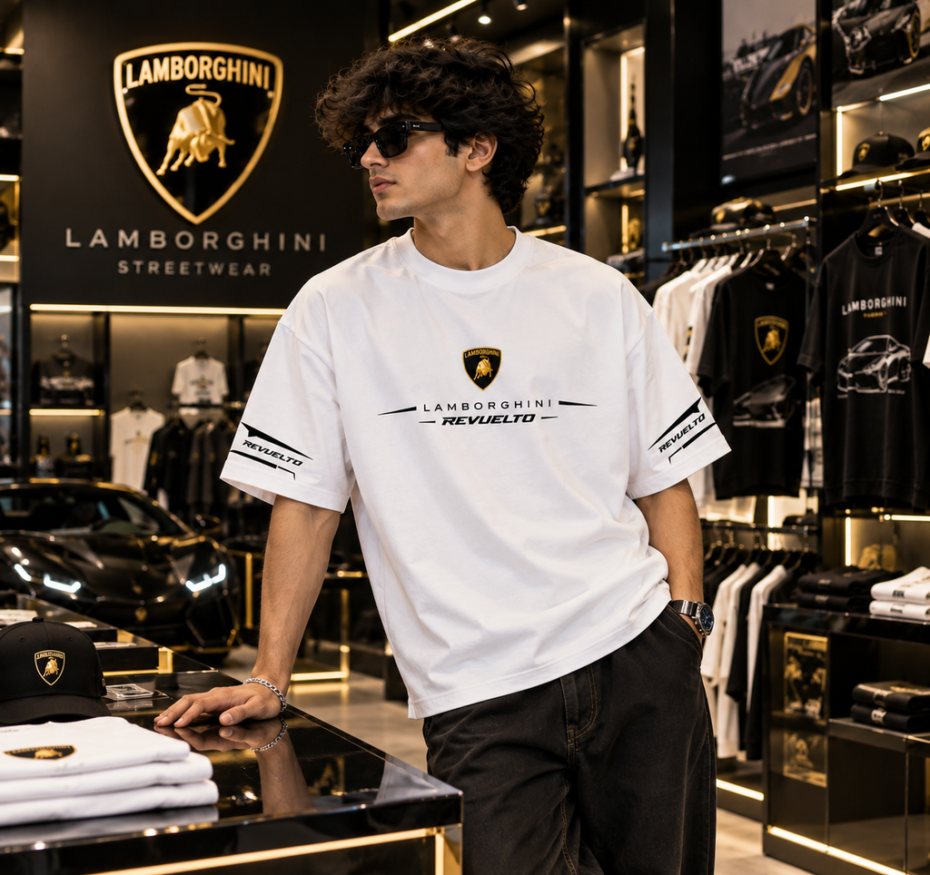 Lamborghini Revuelto Oversized Graphic T-Shirt – White