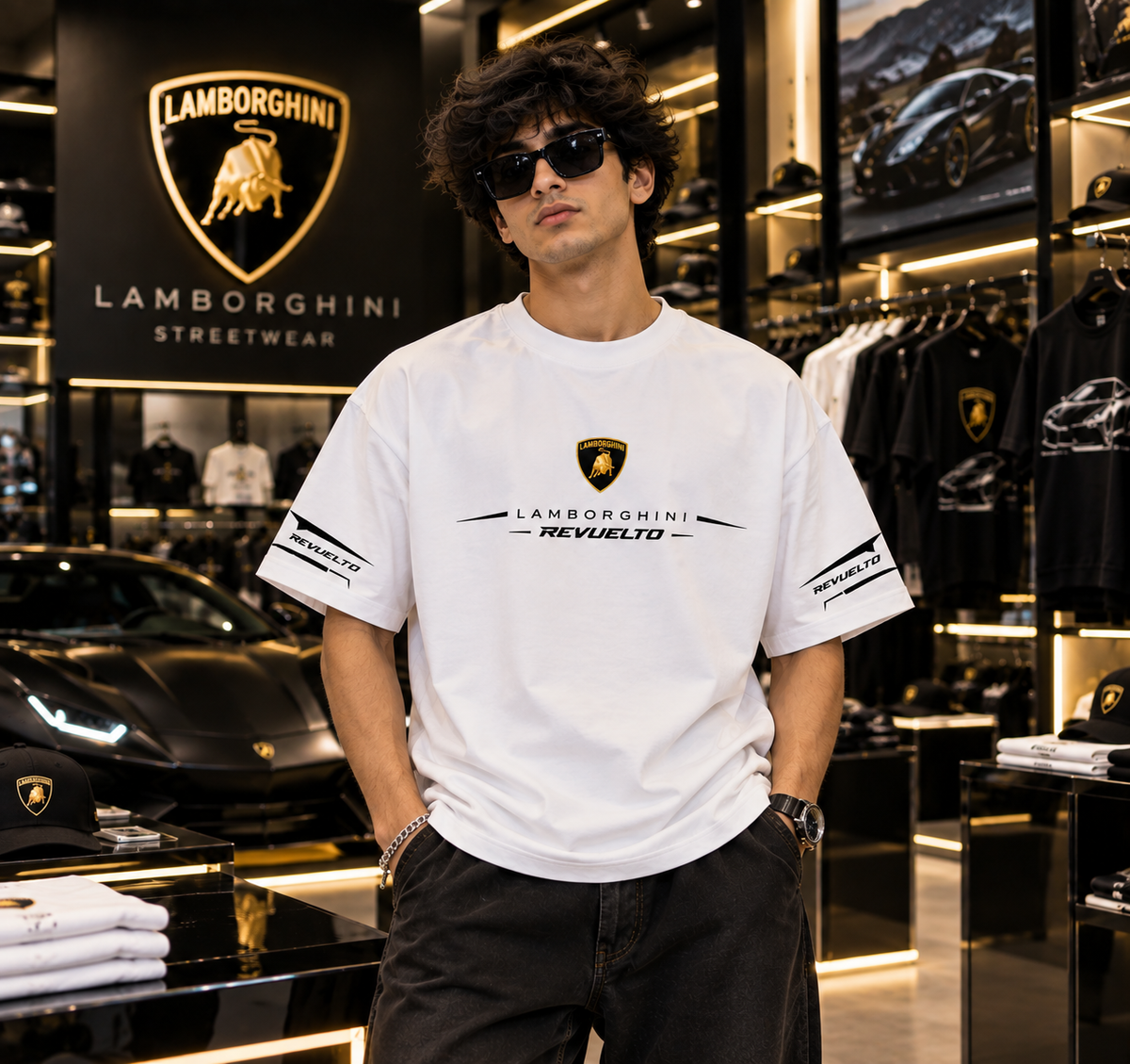 Lamborghini Revuelto Oversized Graphic T-Shirt – White