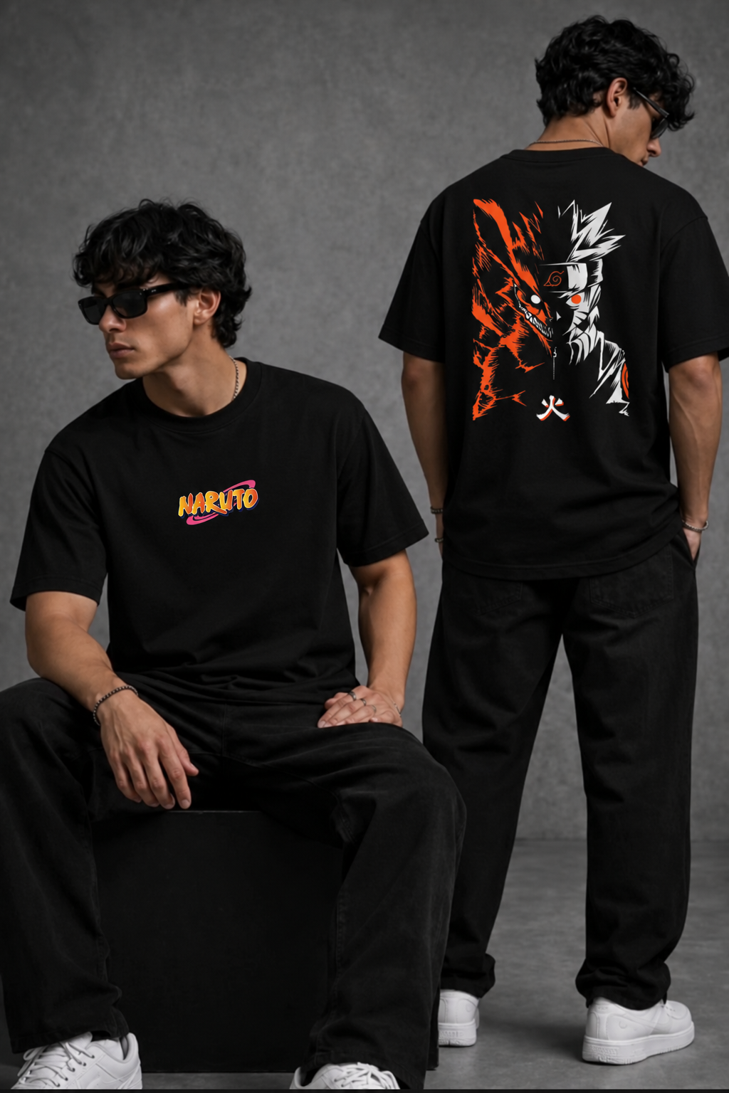 Naruto & Kurama Oversized T-Shirt – Black Anime Graphic Tee | ANKAI